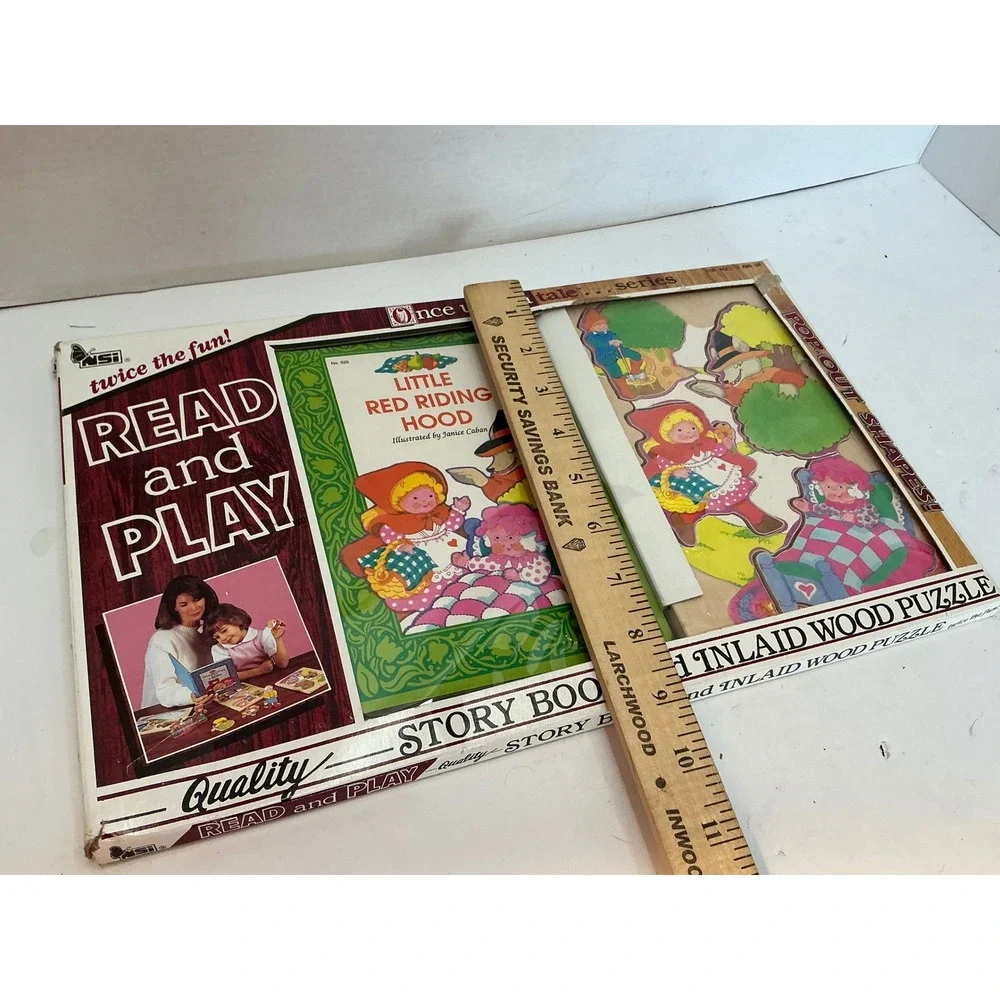 NSI Vintage 1989 Little Red Riding Hood Read and Play Book and Wood Puzzle Set